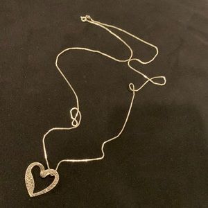 Silver heart charm on long 28” box chain necklace.